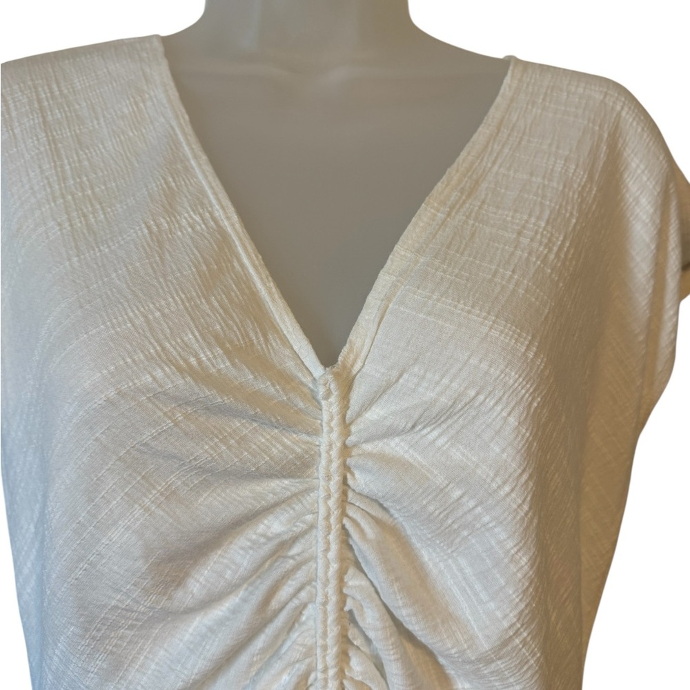 NWT Max Studio Women's Ivory Ruched Top  LARGE   #7 - Picture 2 of 8